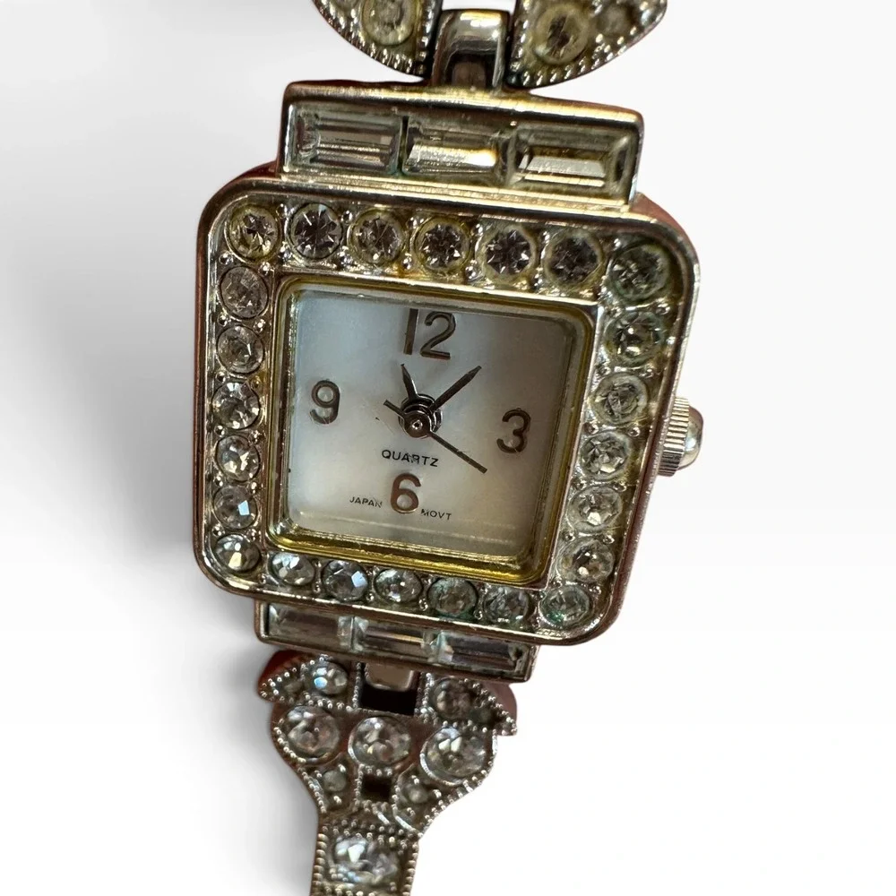 Rhinestone Dress Watch Womens Silver Tone Square MOP Dial F3059331/U